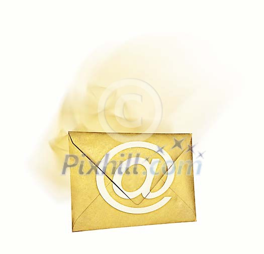 Golden envelope with an at sign
