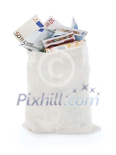 Isolated bag with banknotes sticking out