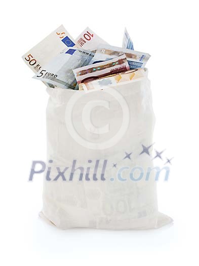 Isolated bag with banknotes sticking out Isolated bag with banknotes sticking out