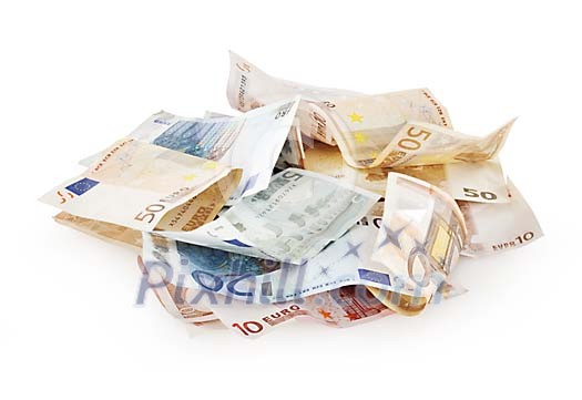 Isolated pile of euro banknotes