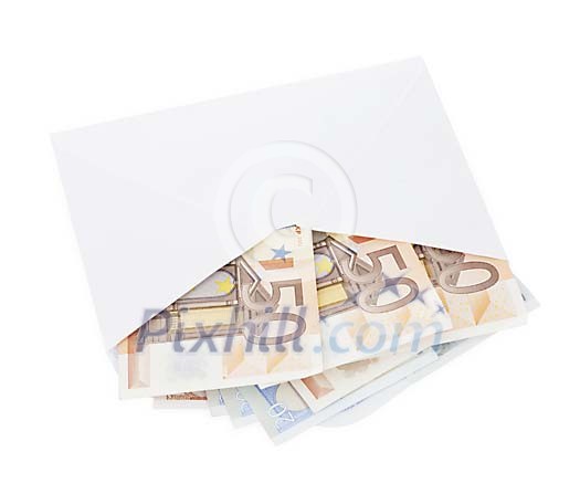 Isolated envelope with money sticking out