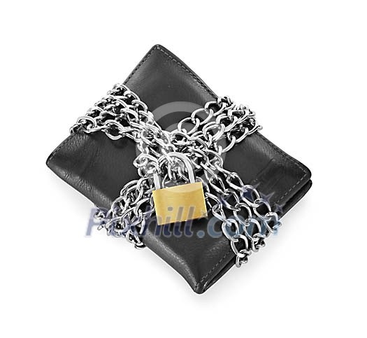 Isolated wallet with chain and padlock