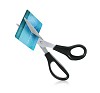 Isolated scissor cutting through credit card