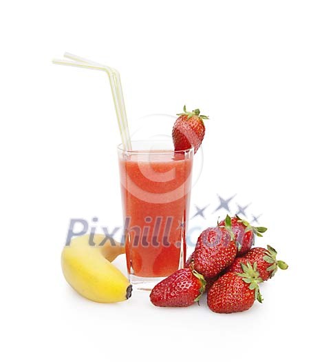 Isolated glass of strawberry-banana smoothie