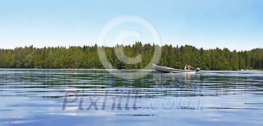 Motor boat on the lake Motor boat on the lake