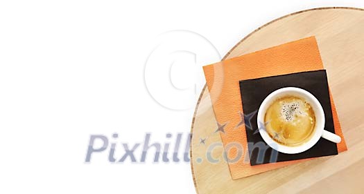 Isolated coffee cup on a wooden tray
