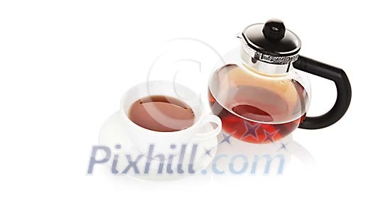 Isolated teapot and a cup of tea Isolated teapot and a cup of tea