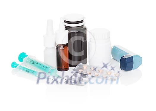 Isolated collection of medicine and medical aids Isolated collection of medicine and medical aids