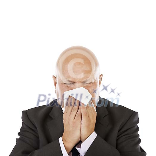 Isolated businessman sneezing Isolated businessman sneezing