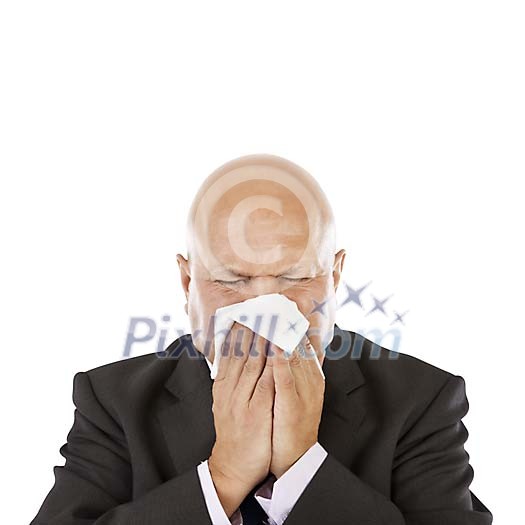 Isolated businessman sneezing