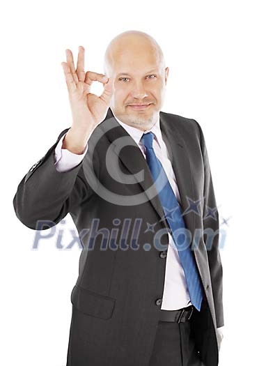 Isolated man giving an ok sign