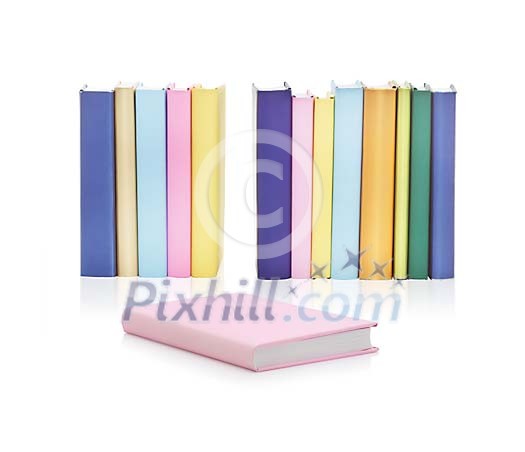 Isolated row of books, one book in front of the row