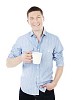Isolated man holding a coffee cup