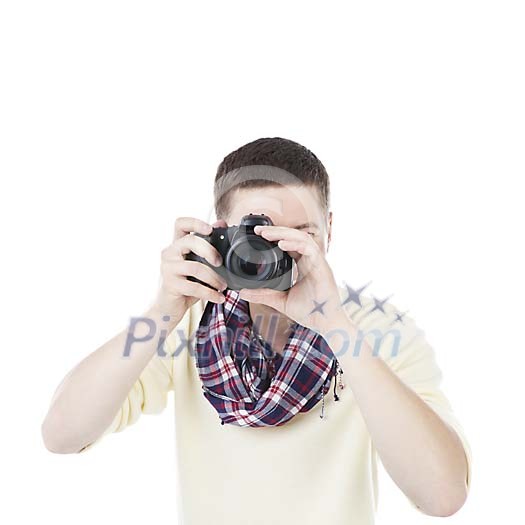 Isolated man taking a picture