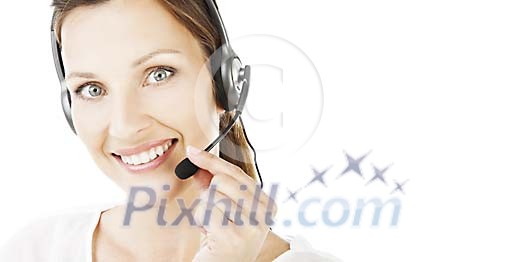 Smiling female phone assistant Smiling female phone assistant
