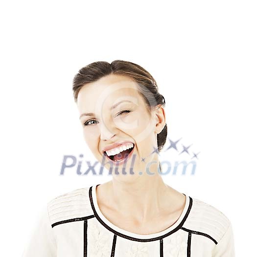 Isolated woman winking