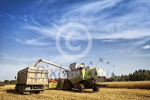 Harvester loading up a truck