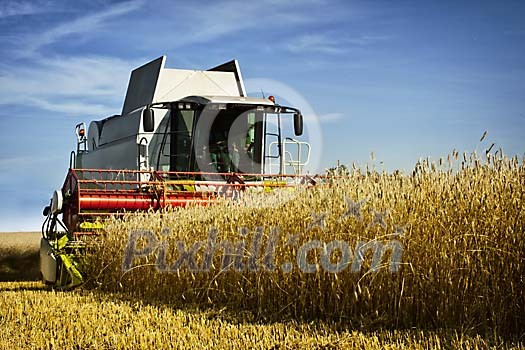 Close up of a harvester at work