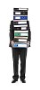 Isolated businessman holding a big pile of binders