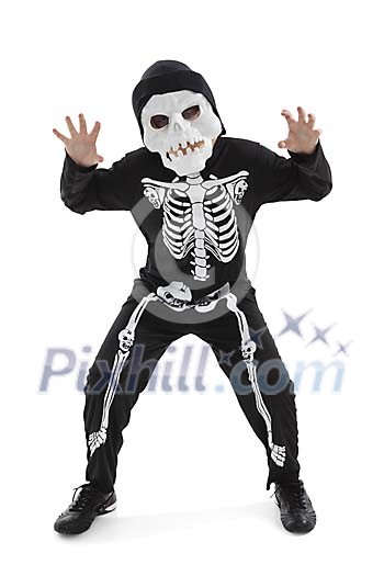 Isolated boy dressed as a skeleton Isolated boy dressed as a skeleton