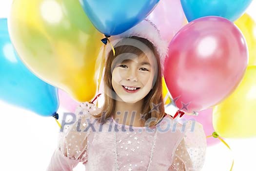 Girl with a bunch of balloons