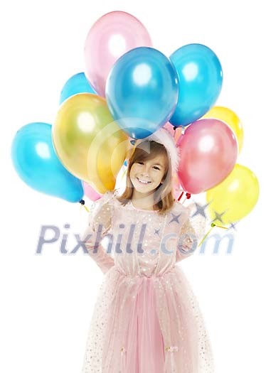 Isolated girl with balloons