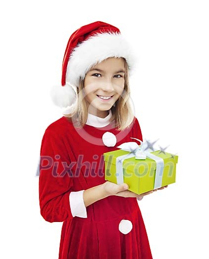 Isolated Christmas girl with a gift Isolated Christmas girl with a gift