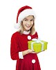 Isolated Christmas girl with a gift