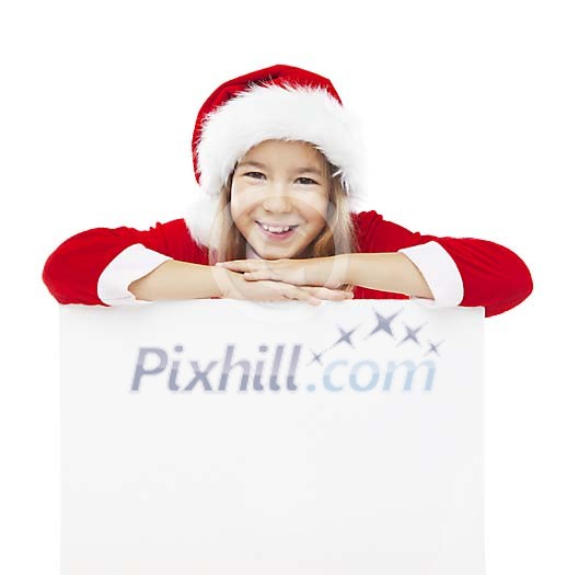 Isolated Christmas girl with a blank card Isolated Christmas girl with a blank card