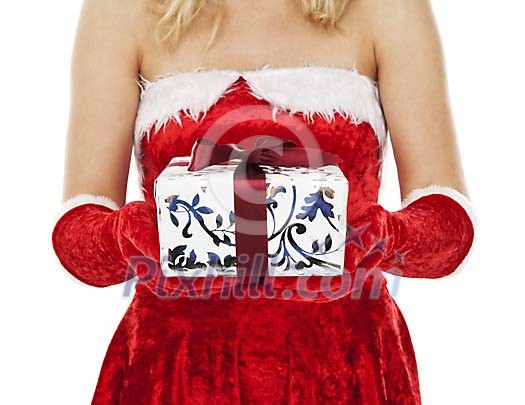Isolated female holding a christmas gift Isolated female holding a christmas gift