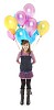 Isolated girl holding a bunch of balloons