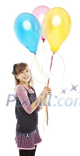 Isolated girl with three balloons