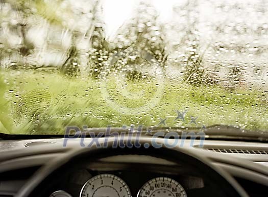 Rain on the car windshield
