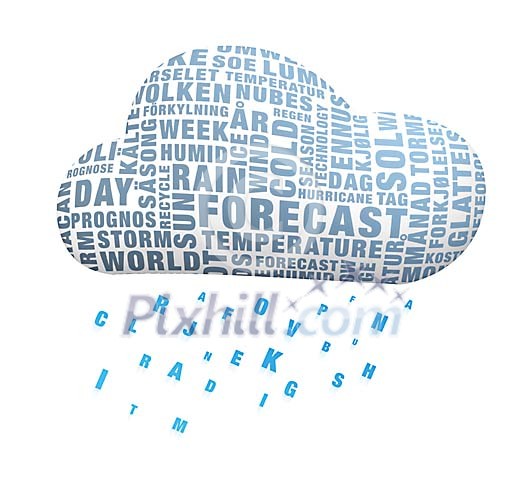 Letters raining from the cloud of weather related words Letters raining from the cloud of weather related words