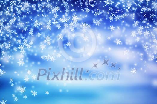 Background of snowflakes on the blue