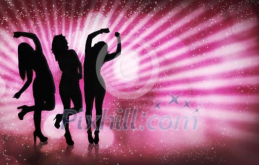 Three shadow women dancing