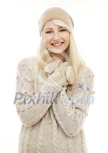 Woman in sweater smiling