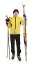 Isolated man standing with skis
