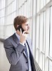 Businessman talking to a phone next to a window