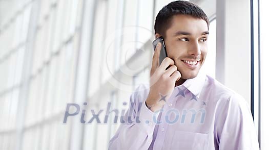 Businessman on the phone by the window Businessman on the phone by the window