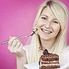 Woman eating chocolate cake