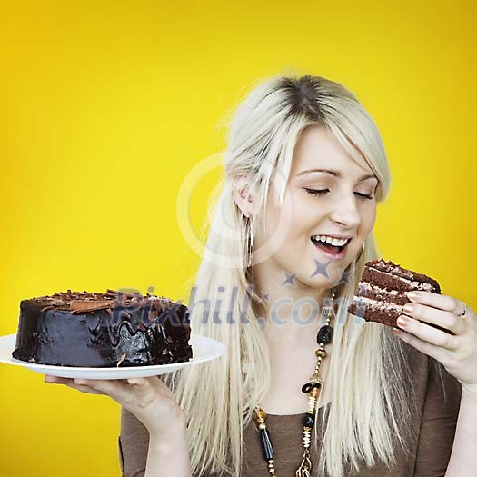 Woman with a chocolate cake