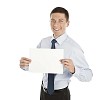 Isolated businessman holding a blank paper