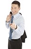 Isolated businessman pointing his finger at the camera