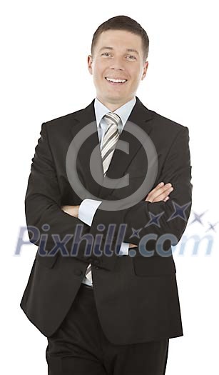 Isolated businessman standing and smiling