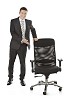 Isolated businessman offering seat