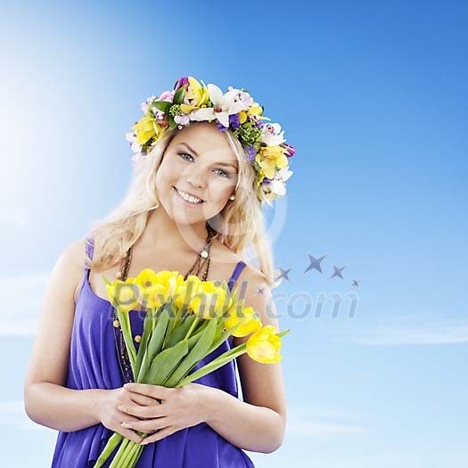 Beautiful blonde with floral head wreath Beautiful blonde with floral head wreath