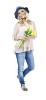 Beautiful girl with a yellow flower bouquet - clipping path included