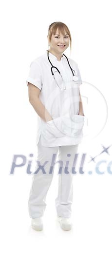 Isolated smiling female nurse