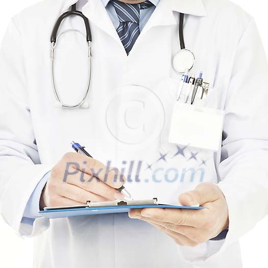 Male doctor writing something on the paper